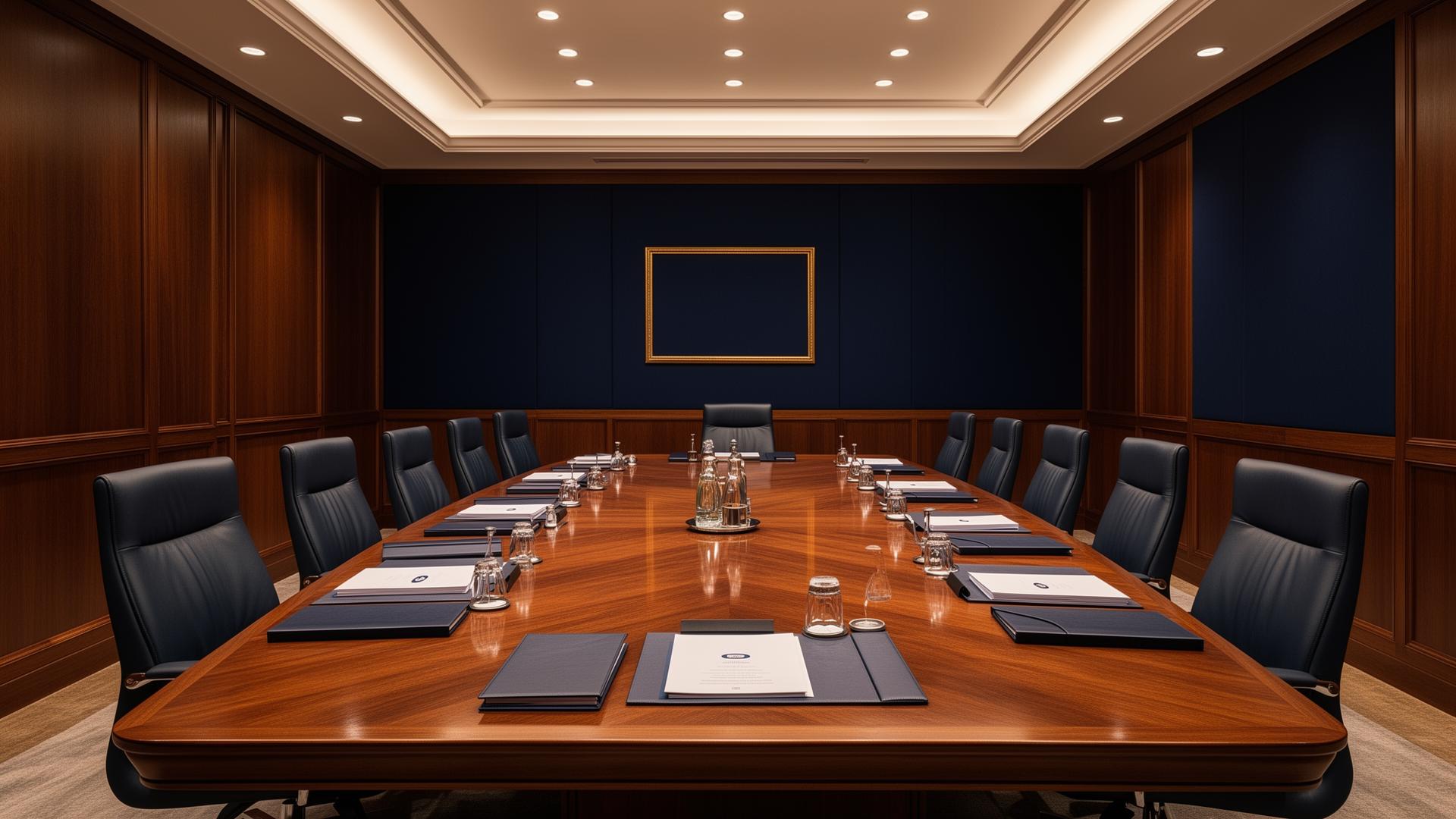 Ambiente de escritório executivo formal com mesa de reunião